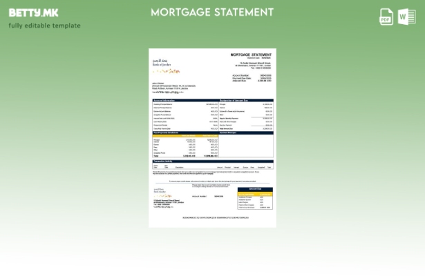 модерен стил Јордан Банката на Јордан изјава за хипотека Шаблон за Word и PDF ша